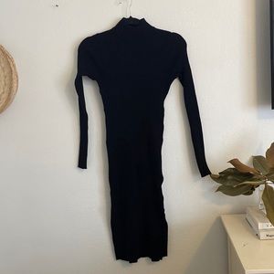 Stretchy ribbed mock neck sweater dress with two side slits